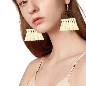 Bohemian Lightweight Colorful Rainbow Wooden Tassel Dangle Drop Earrings